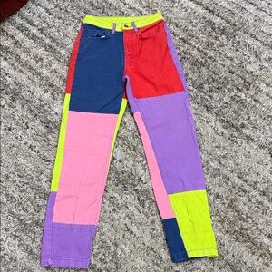 Ragged Colorful Patchwork jeans sz 24 100% cotton no stretch